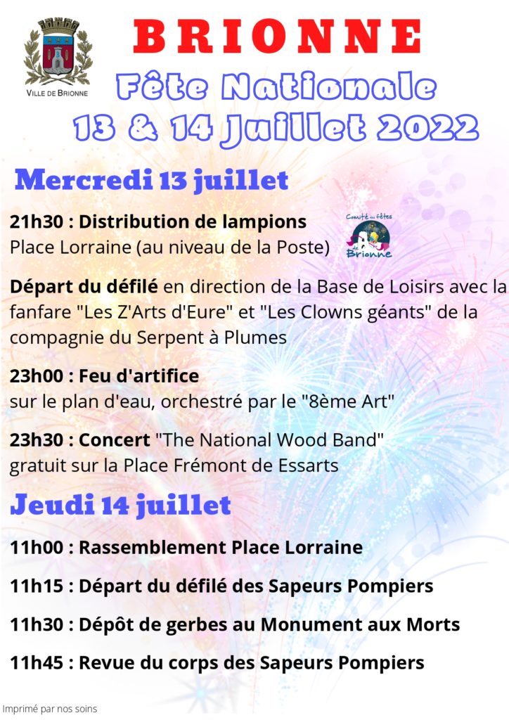 Fête Nationale 13 & 14 juillet 2022 - Mairie de Brionne