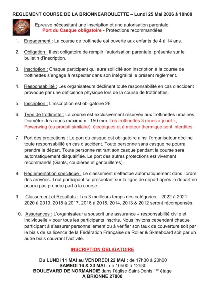 BRIONNE A ROULETTES réglement 2026