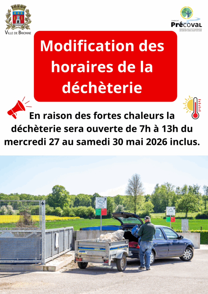 INFO HORAIRES MODIFICATION DECHETERIE